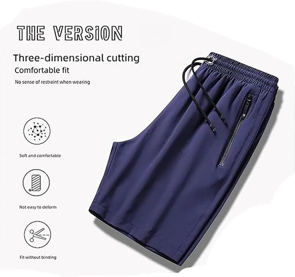 Women's Ice Silk Quick-Dry Stretch Shorts, with Zipper Pockets, Breathable Running & Workout Shorts