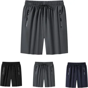 Women's Ice Silk Quick-Dry Stretch Shorts, with Zipper Pockets, Breathable Running & Workout Shorts
