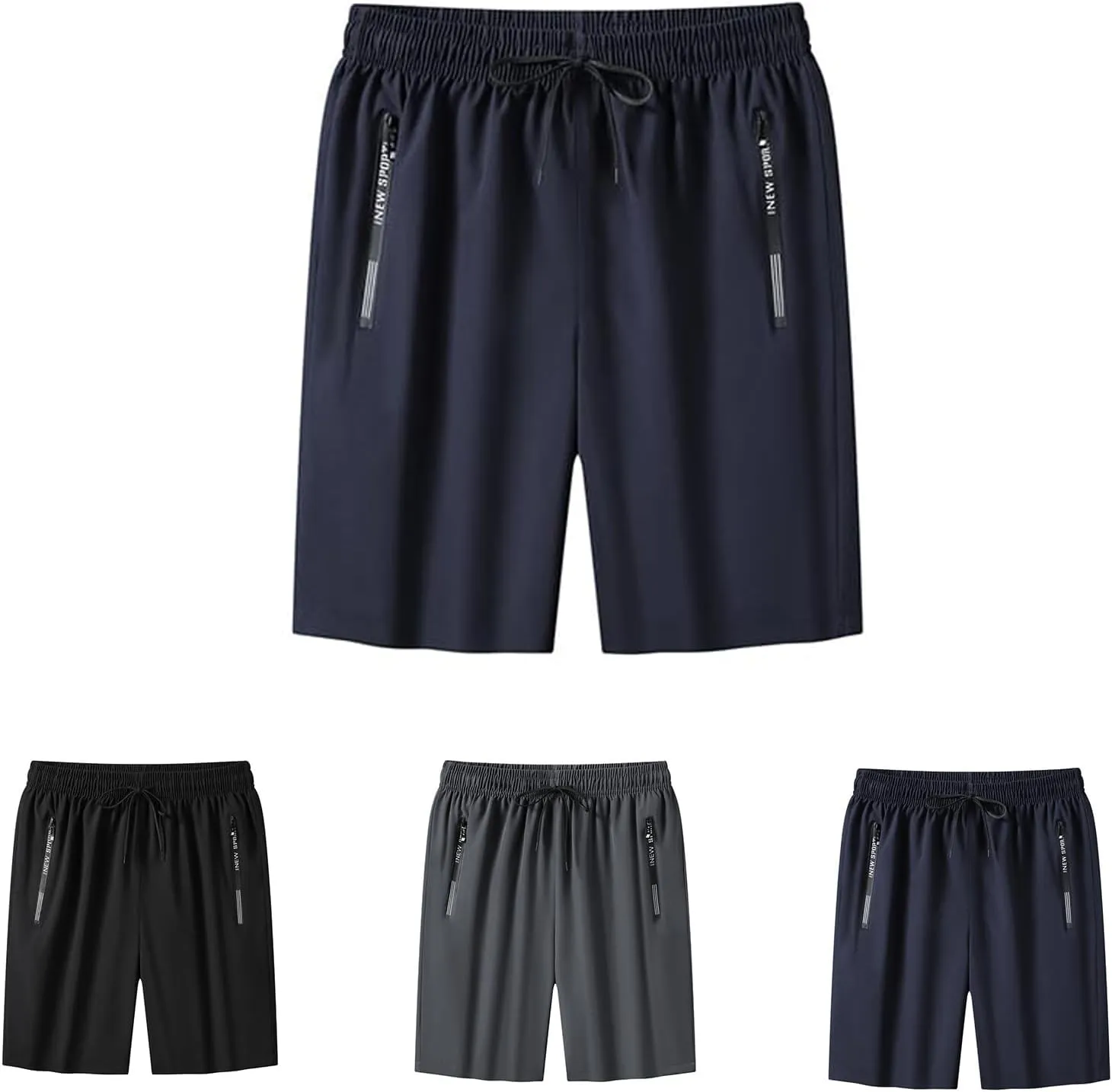 Women's Ice Silk Quick-Dry Stretch Shorts, with Zipper Pockets, Breathable Running & Workout Shorts