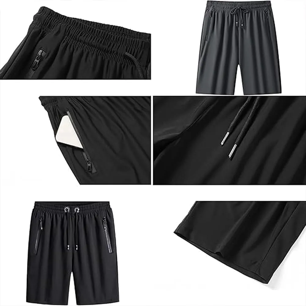 Women's Ice Silk Quick-Dry Stretch Shorts, with Zipper Pockets, Breathable Running & Workout Shorts