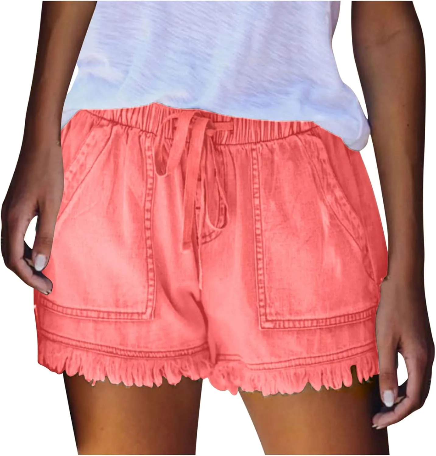 Womens Jean Shorts 2024 Summer Elastic Waist Drawstring Denim Shorts Casual Comfy Lightweight Shorts with Pockets
