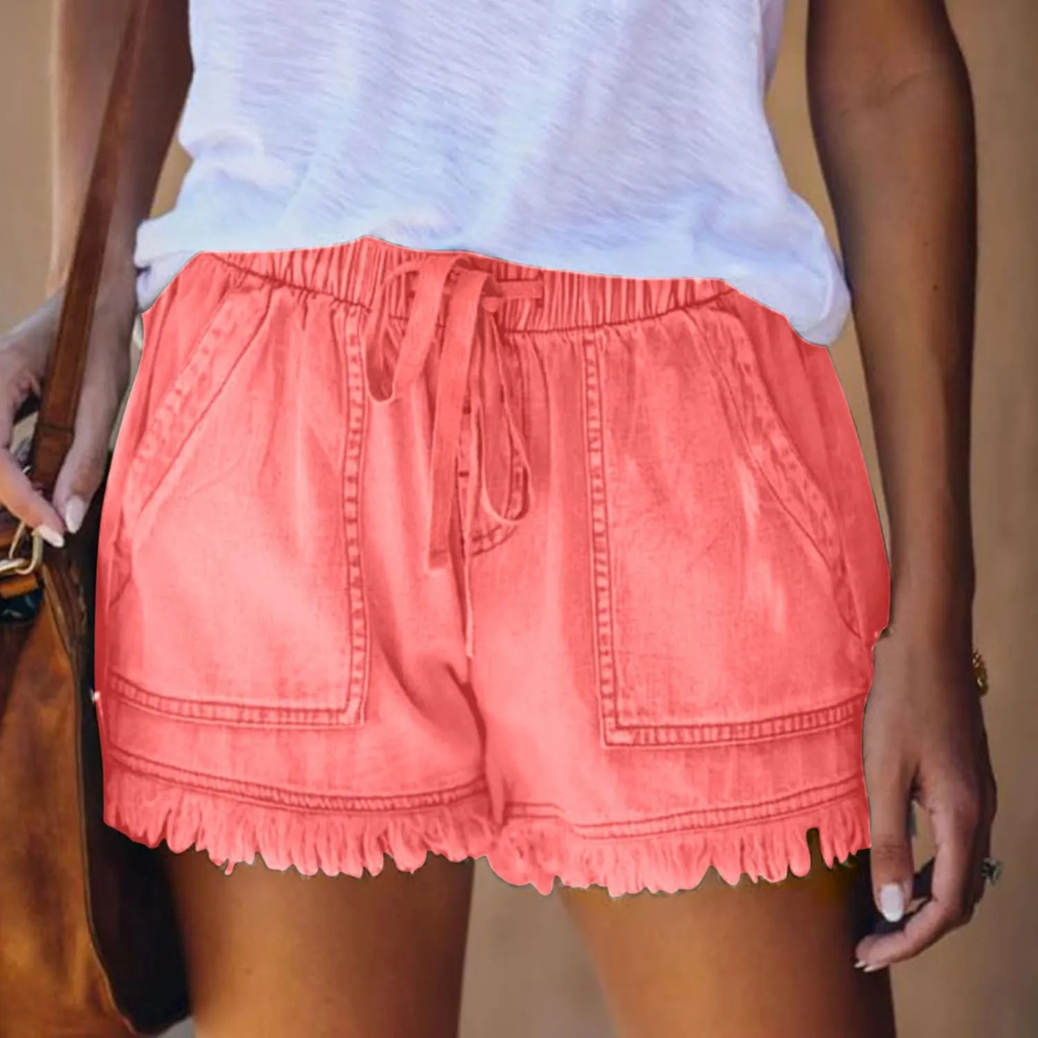 Womens Jean Shorts 2024 Summer Elastic Waist Drawstring Denim Shorts Casual Comfy Lightweight Shorts with Pockets