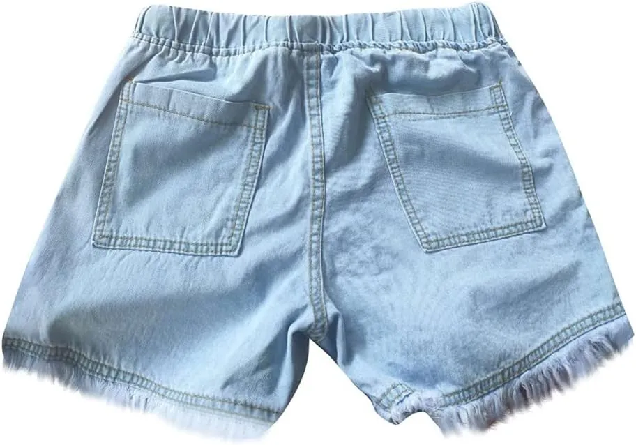 Womens Jean Shorts 2024 Summer Elastic Waist Drawstring Denim Shorts Casual Comfy Lightweight Shorts with Pockets