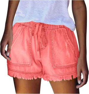 Womens Jean Shorts 2024 Summer Elastic Waist Drawstring Denim Shorts Casual Comfy Lightweight Shorts with Pockets