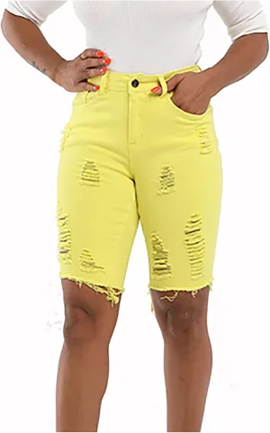 Womens Jean Shorts Stretch Ripped Raw Hem Denim Shorts Zipper Button High Waisted Dressy Frayed Bermuda Jean Shorts