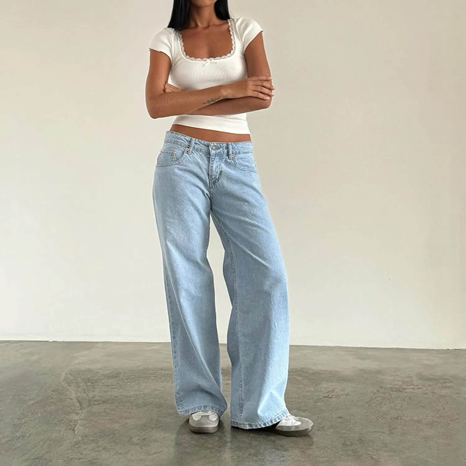 Womens Jeans High Waisted Straight Wide Leg Baggy Jeans Y2k Boyfriend Vintage Washed Loose Denim Pants Streetwear