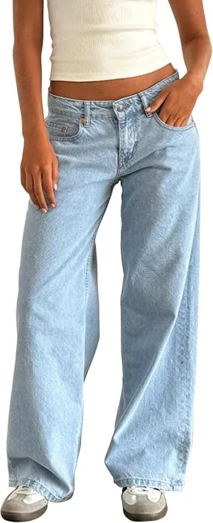 Womens Jeans High Waisted Straight Wide Leg Baggy Jeans Y2k Boyfriend Vintage Washed Loose Denim Pants Streetwear