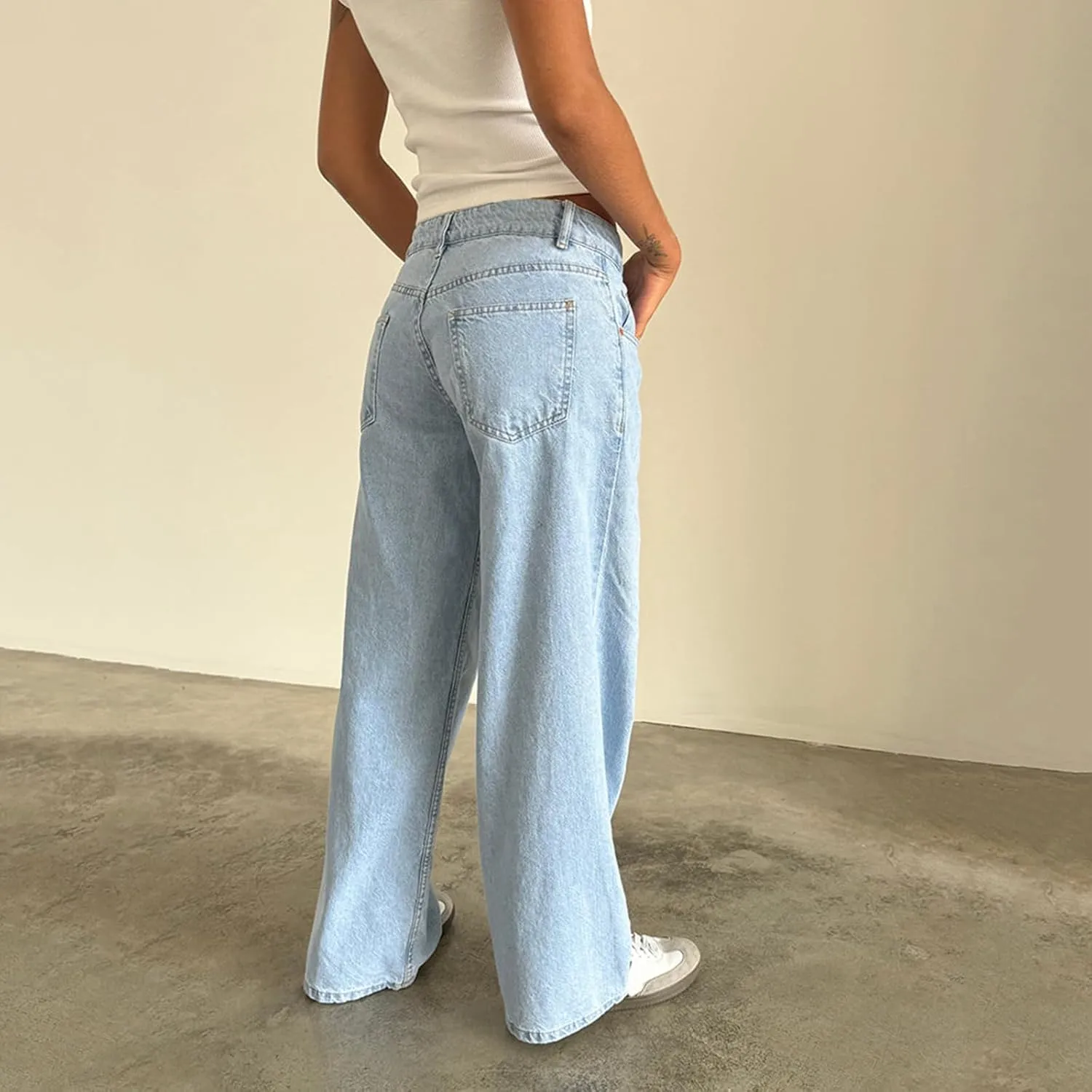 Womens Jeans High Waisted Straight Wide Leg Baggy Jeans Y2k Boyfriend Vintage Washed Loose Denim Pants Streetwear