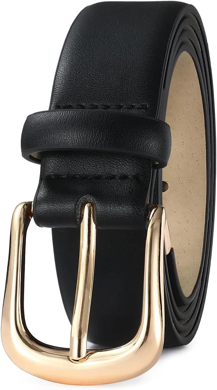Women's Leather Belts with Gold Buckle Fashion Leather Waist Belt Elegant Ladies Belts for Jeans Dress & Casual Wear