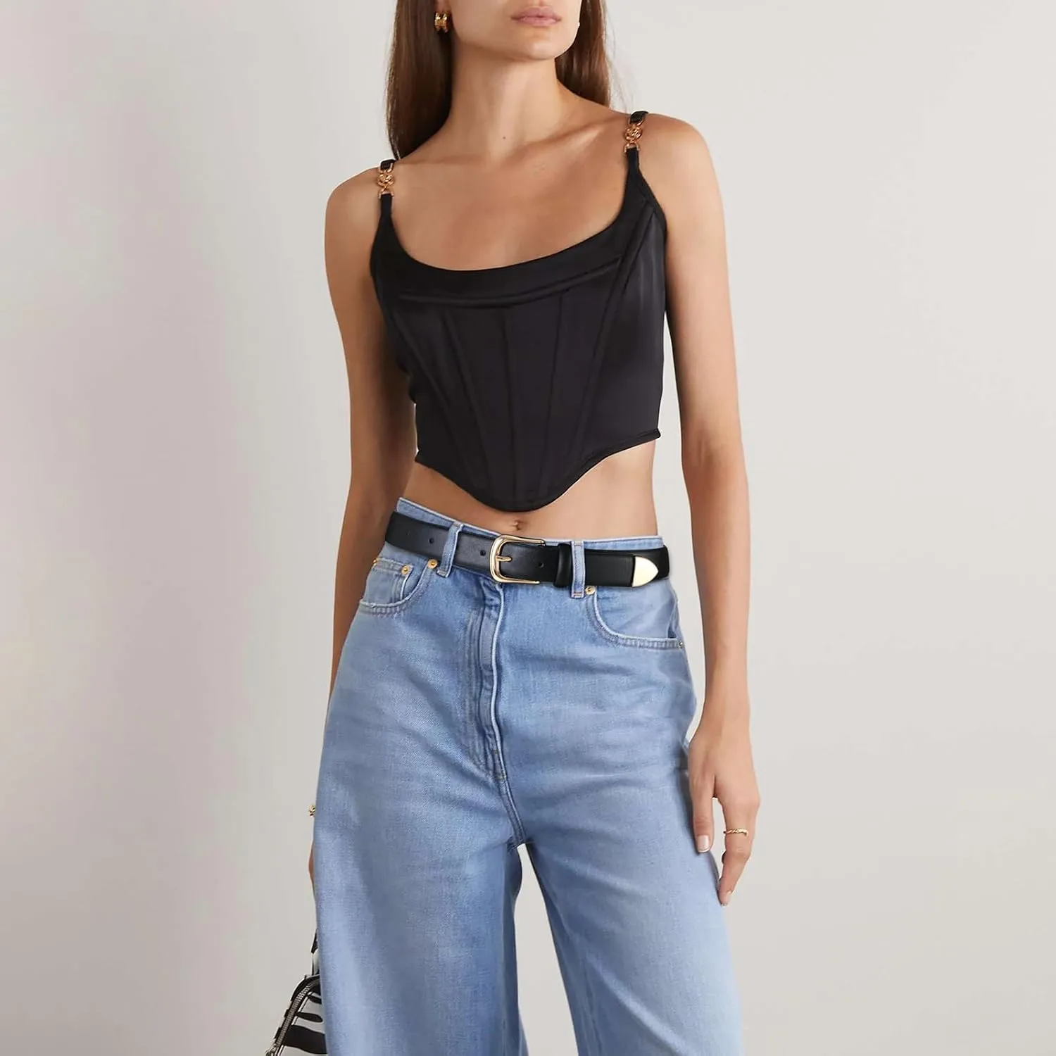 Women's Leather Belts with Gold Buckle Fashion Leather Waist Belt Elegant Ladies Belts for Jeans Dress & Casual Wear