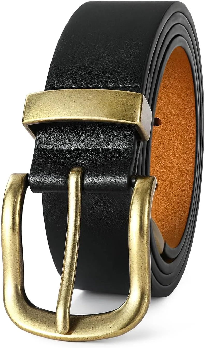 Women's Leather Belts with Gold Buckle Fashion Leather Waist Belt Elegant Ladies Belts for Jeans Dress & Casual Wear