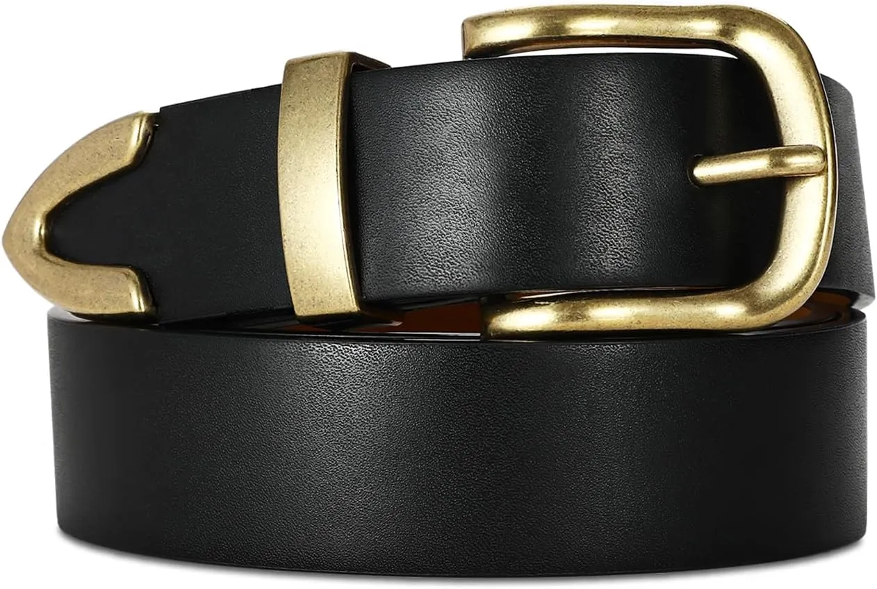 Women's Leather Belts with Gold Buckle Fashion Leather Waist Belt Elegant Ladies Belts for Jeans Dress & Casual Wear