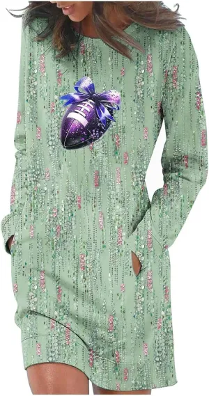 Women's Long Sleeve Fall Dresses 2024 Crewneck Casual Dress Fashion Floral Midi Dress Shift Dress