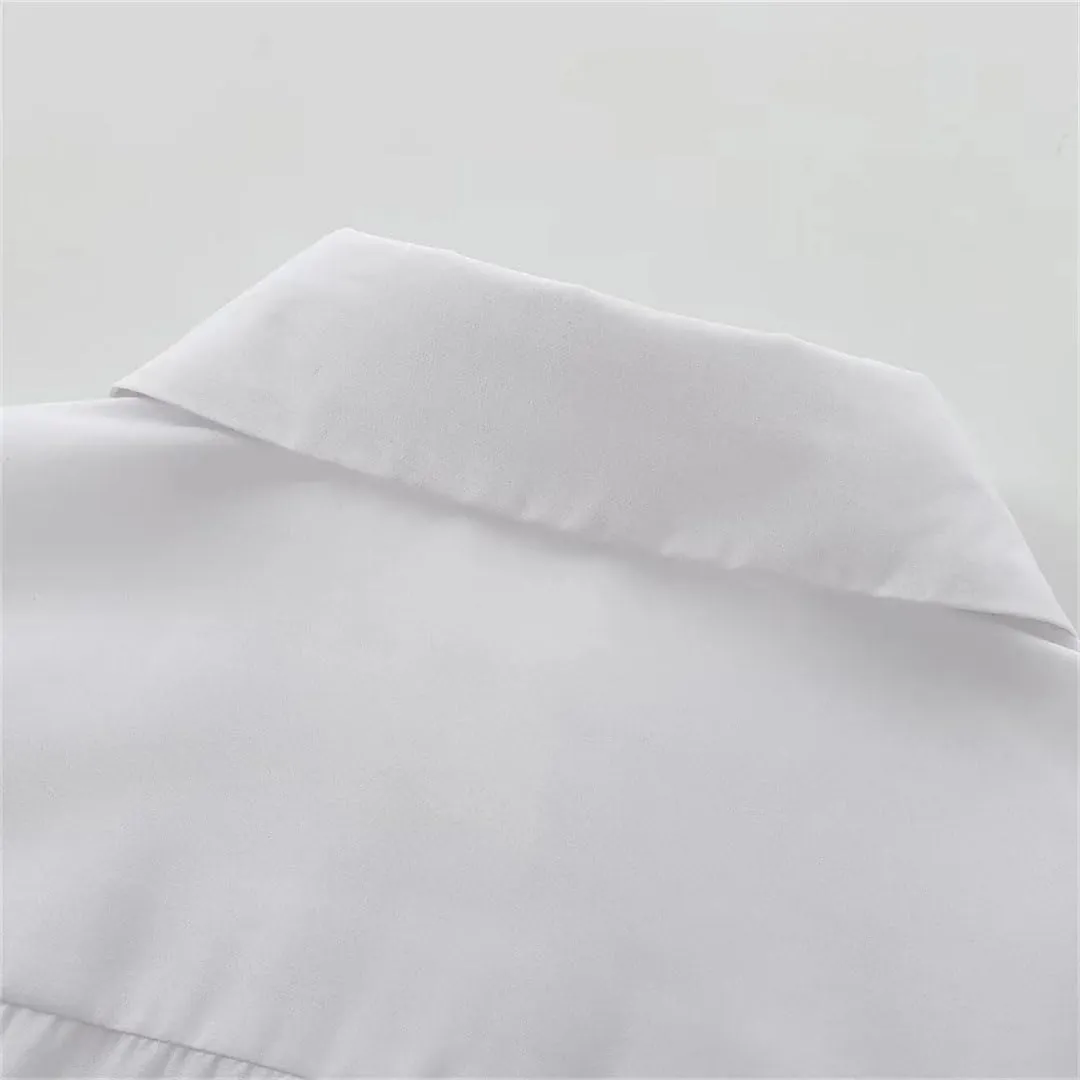 Women's Loose Collar Long Sleeve Side Striped Ribbon Decorative Poplin Shirt