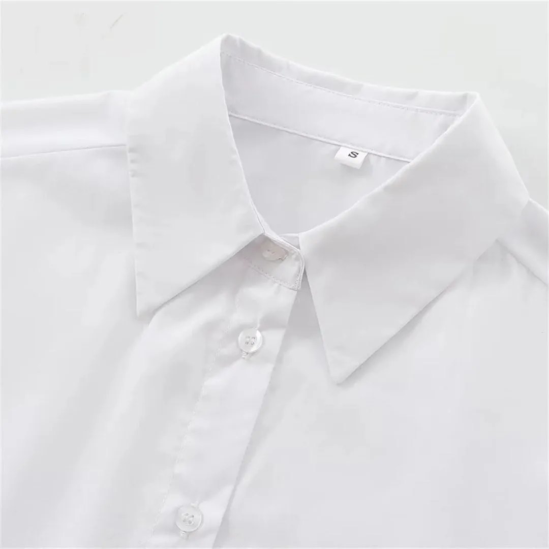 Women's Loose Collar Long Sleeve Side Striped Ribbon Decorative Poplin Shirt