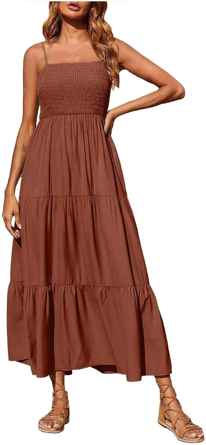 Women's Maxi Long Spaghetti Strapless Dress Summer Solid Fuffled Cotton Graduation Dresses for Women 2025