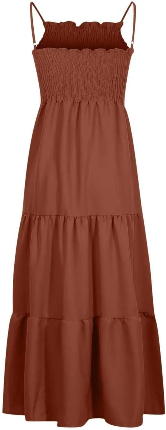 Women's Maxi Long Spaghetti Strapless Dress Summer Solid Fuffled Cotton Graduation Dresses for Women 2025