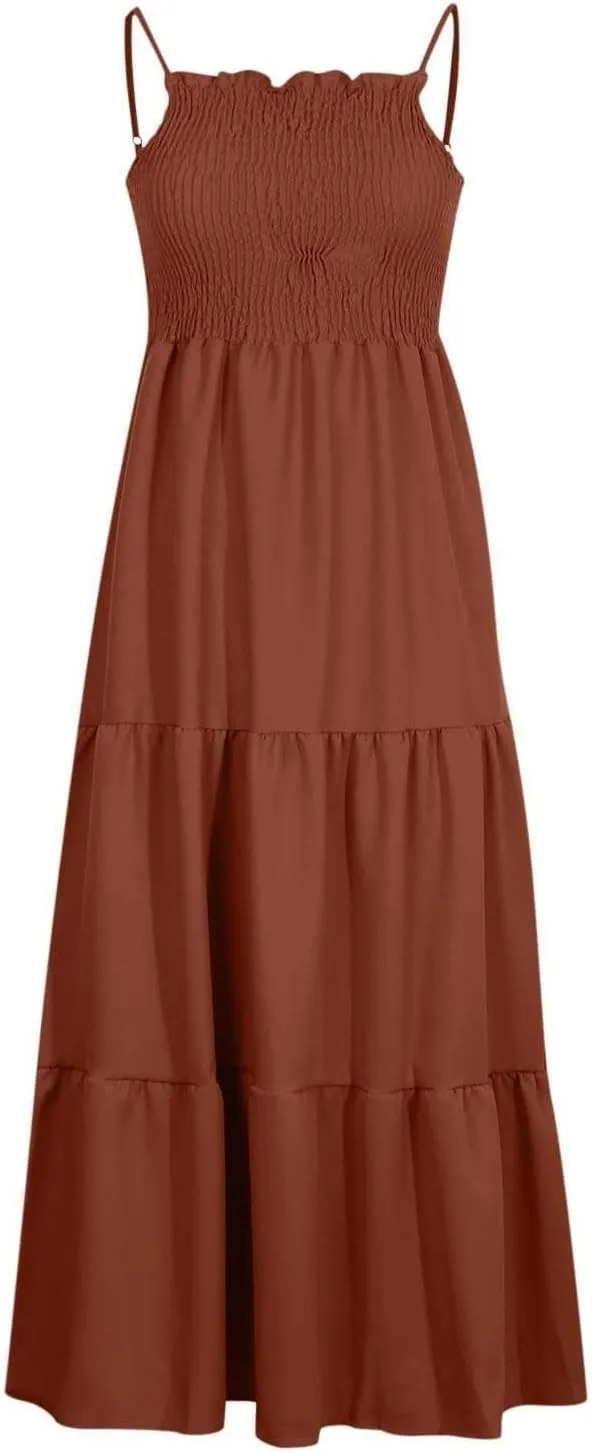 Women's Maxi Long Spaghetti Strapless Dress Summer Solid Fuffled Cotton Graduation Dresses for Women 2025