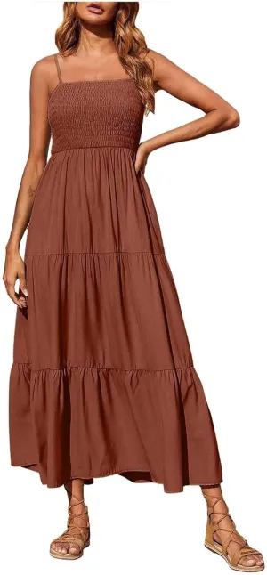 Women's Maxi Long Spaghetti Strapless Dress Summer Solid Fuffled Cotton Graduation Dresses for Women 2025