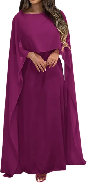 Women's Muslim Chiffon Dress Round Neck Loose Swing Middle Eastern Robe Maxi Long Dresses Fashion Bat Sleeves Dress