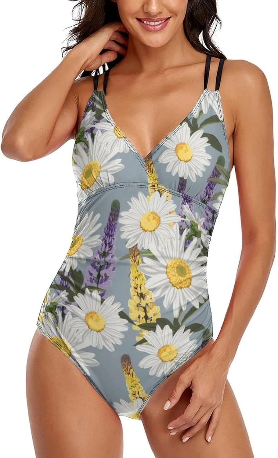 Women's One Piece Swimsuit Spaghetti Strap Tummy Control Chamomile Lavender Esthetic Full Coverage Bathing Suits