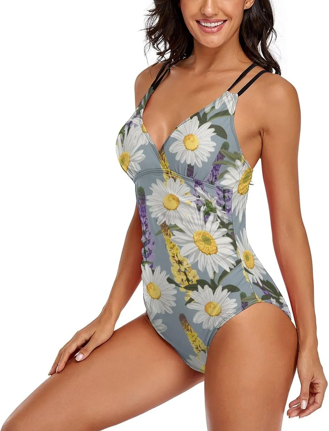 Women's One Piece Swimsuit Spaghetti Strap Tummy Control Chamomile Lavender Esthetic Full Coverage Bathing Suits