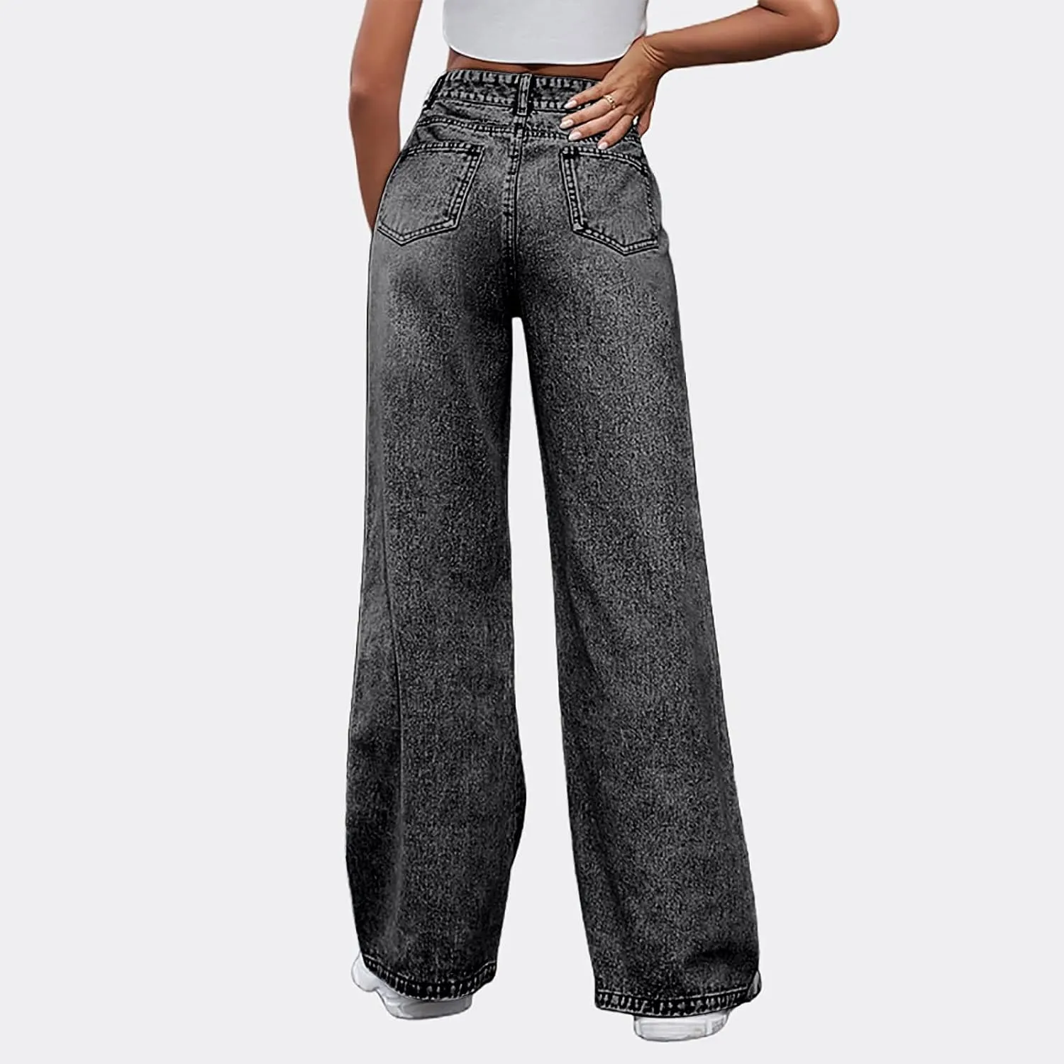 Women's Pants Fashion Denim Hole Senior Hundred Solid Color Casual Loose Pants Winter Straight Leg Jeans 2024