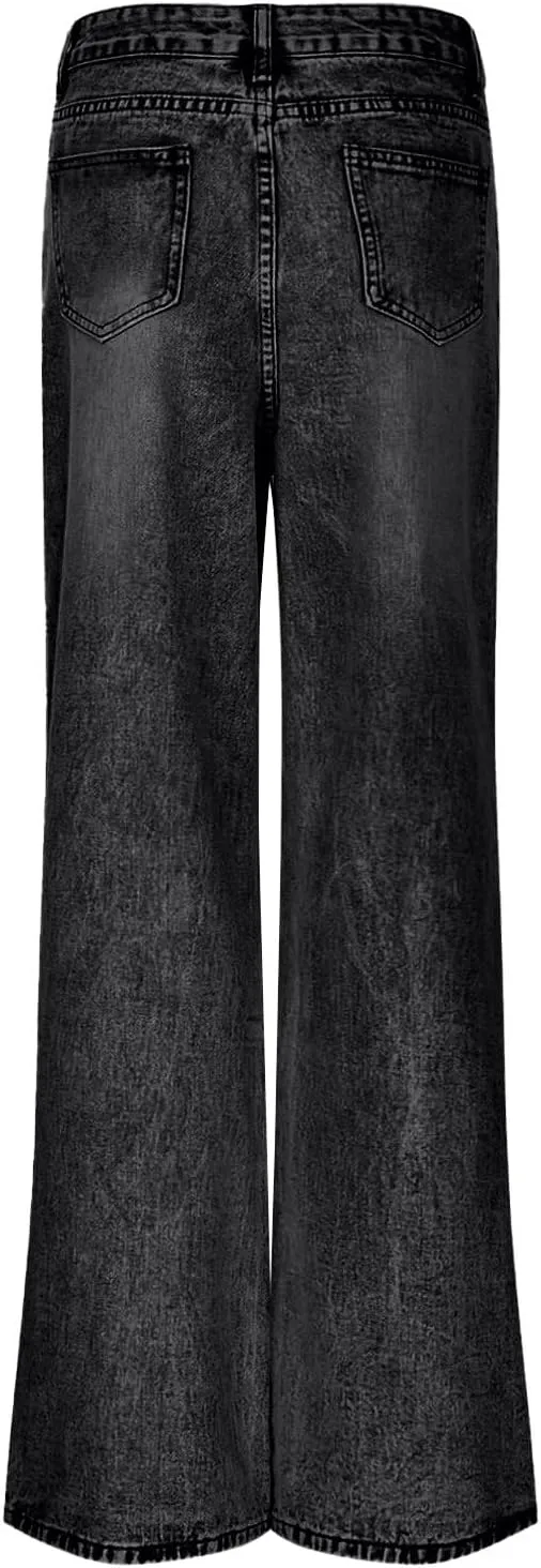Women's Pants Fashion Denim Hole Senior Hundred Solid Color Casual Loose Pants Winter Straight Leg Jeans 2024