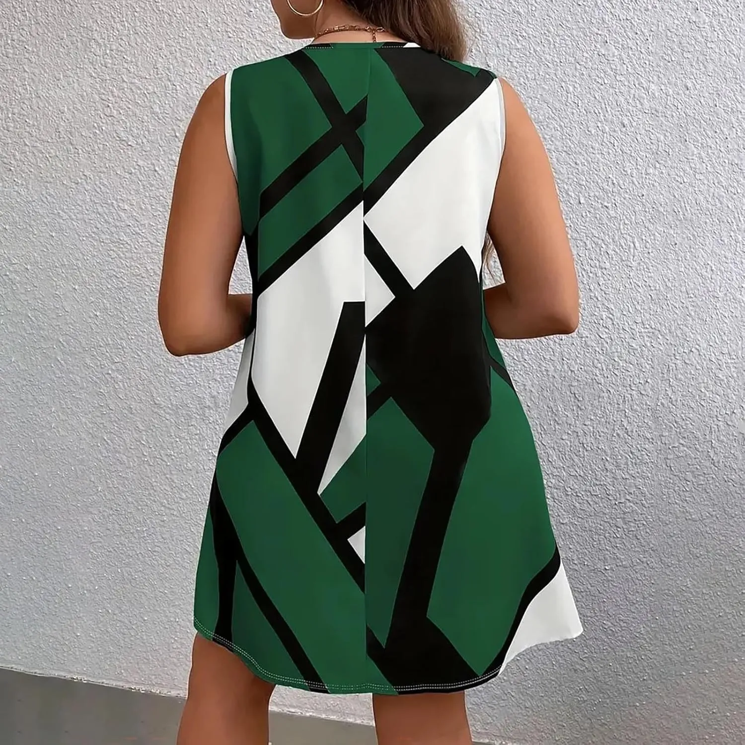 Womens Plus Size Mini Dress Fashion Print Dresses Sleeveless V Neck Loose Sundresses Beach Vacation Swim Cover Ups
