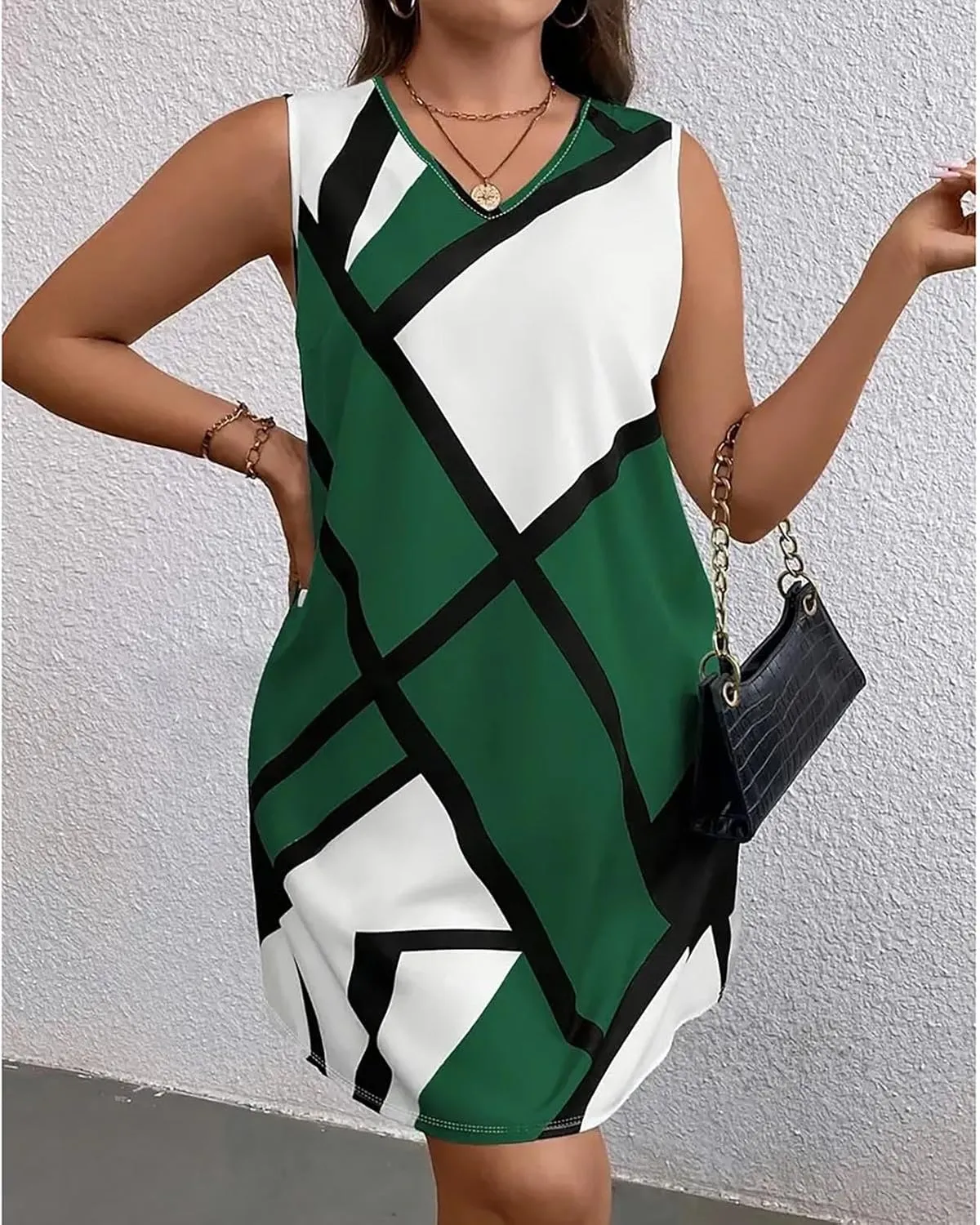 Womens Plus Size Mini Dress Fashion Print Dresses Sleeveless V Neck Loose Sundresses Beach Vacation Swim Cover Ups