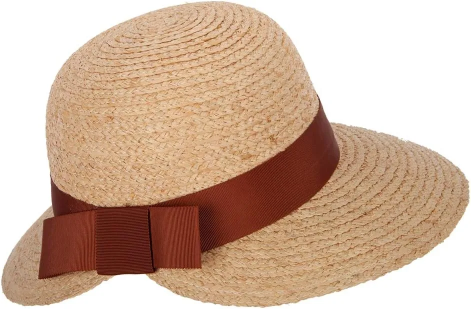 Women's Raffia Braid Bow Ribbon Band Accented Large Brim Sun Hat
