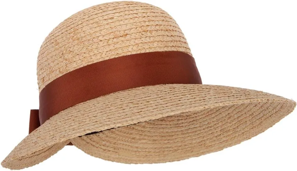 Women's Raffia Braid Bow Ribbon Band Accented Large Brim Sun Hat
