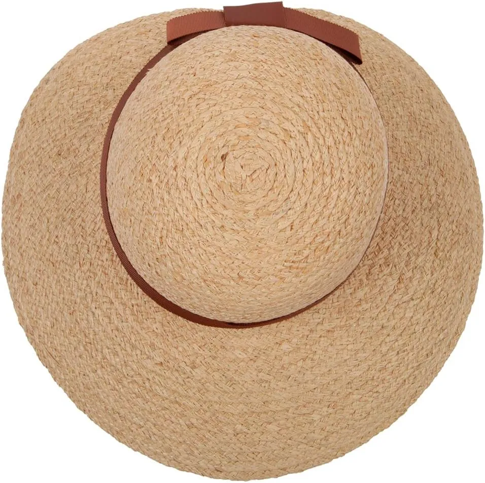 Women's Raffia Braid Bow Ribbon Band Accented Large Brim Sun Hat