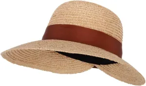 Women's Raffia Braid Bow Ribbon Band Accented Large Brim Sun Hat