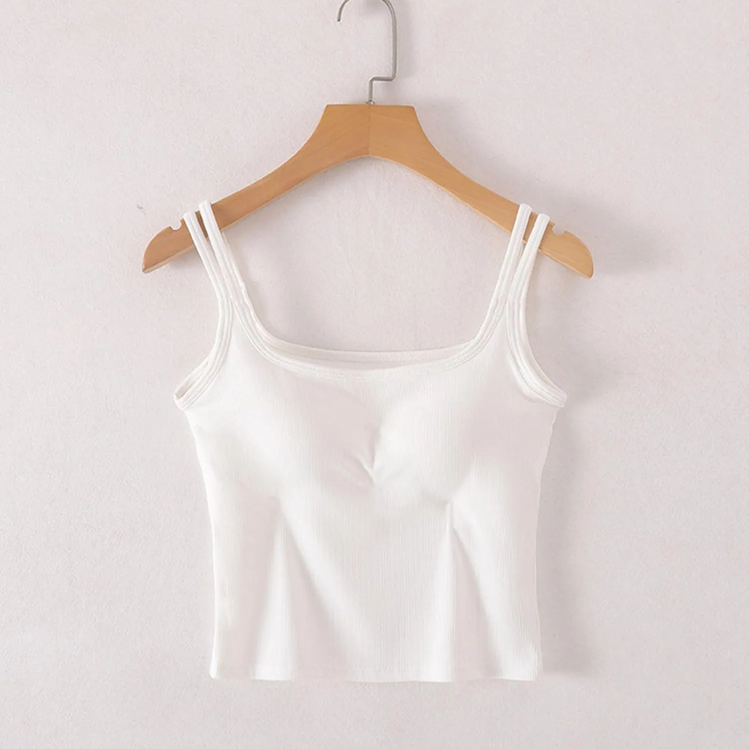 Womens Ribbed Longline Sports Bra U Neck Padded Yoga Cami Shirts Sleeveless Workout Crop Tank Top with Built in Pads