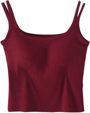 Womens Ribbed Longline Sports Bra U Neck Padded Yoga Cami Shirts Sleeveless Workout Crop Tank Top with Built in Pads