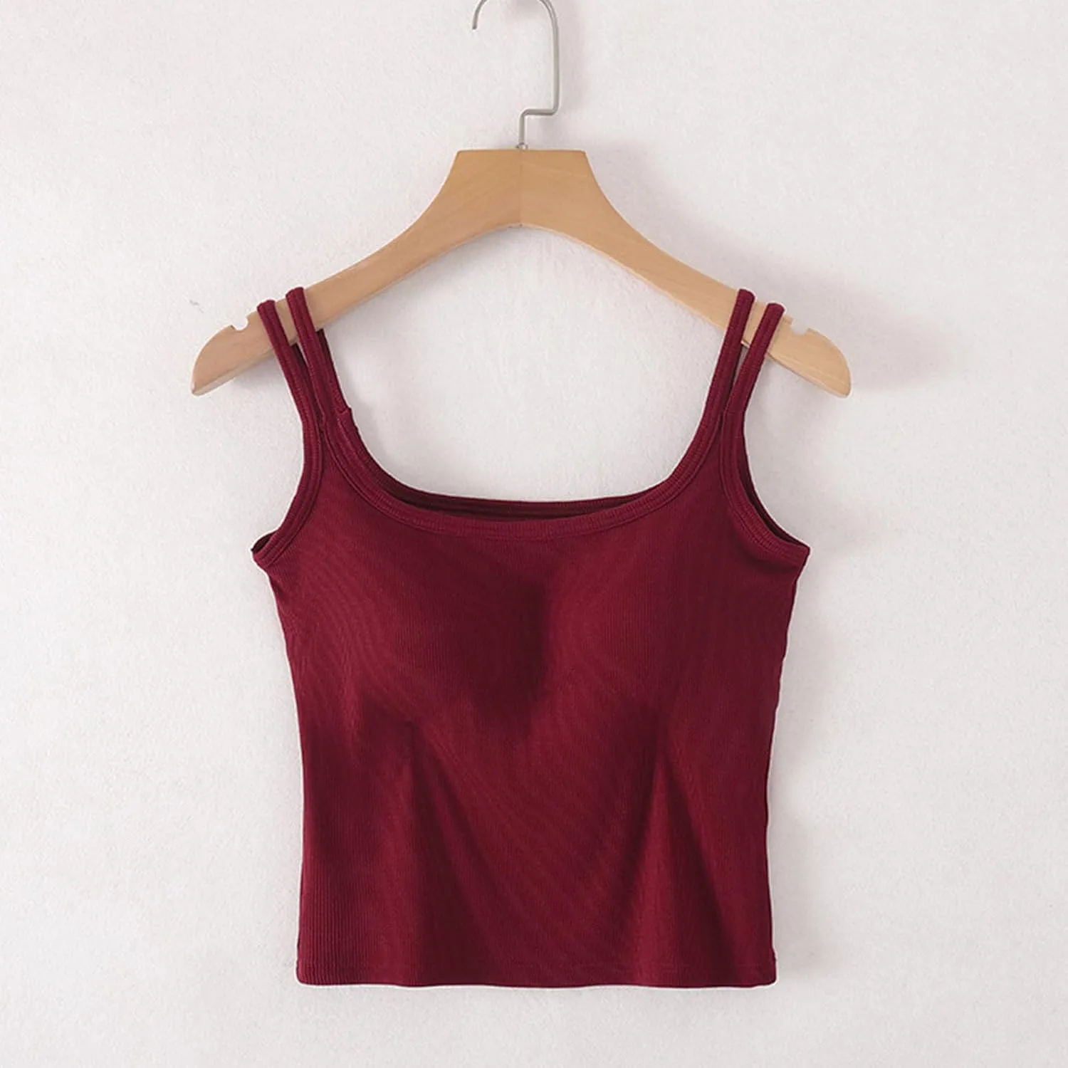 Womens Ribbed Longline Sports Bra U Neck Padded Yoga Cami Shirts Sleeveless Workout Crop Tank Top with Built in Pads