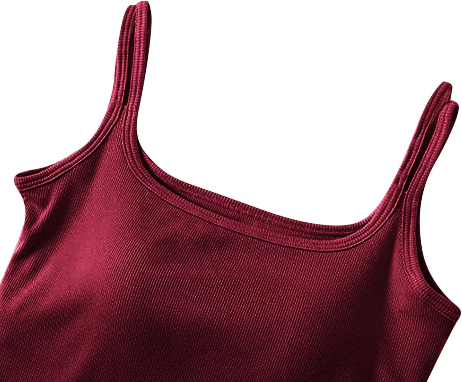 Womens Ribbed Longline Sports Bra U Neck Padded Yoga Cami Shirts Sleeveless Workout Crop Tank Top with Built in Pads