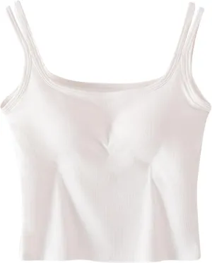 Womens Ribbed Longline Sports Bra U Neck Padded Yoga Cami Shirts Sleeveless Workout Crop Tank Top with Built in Pads
