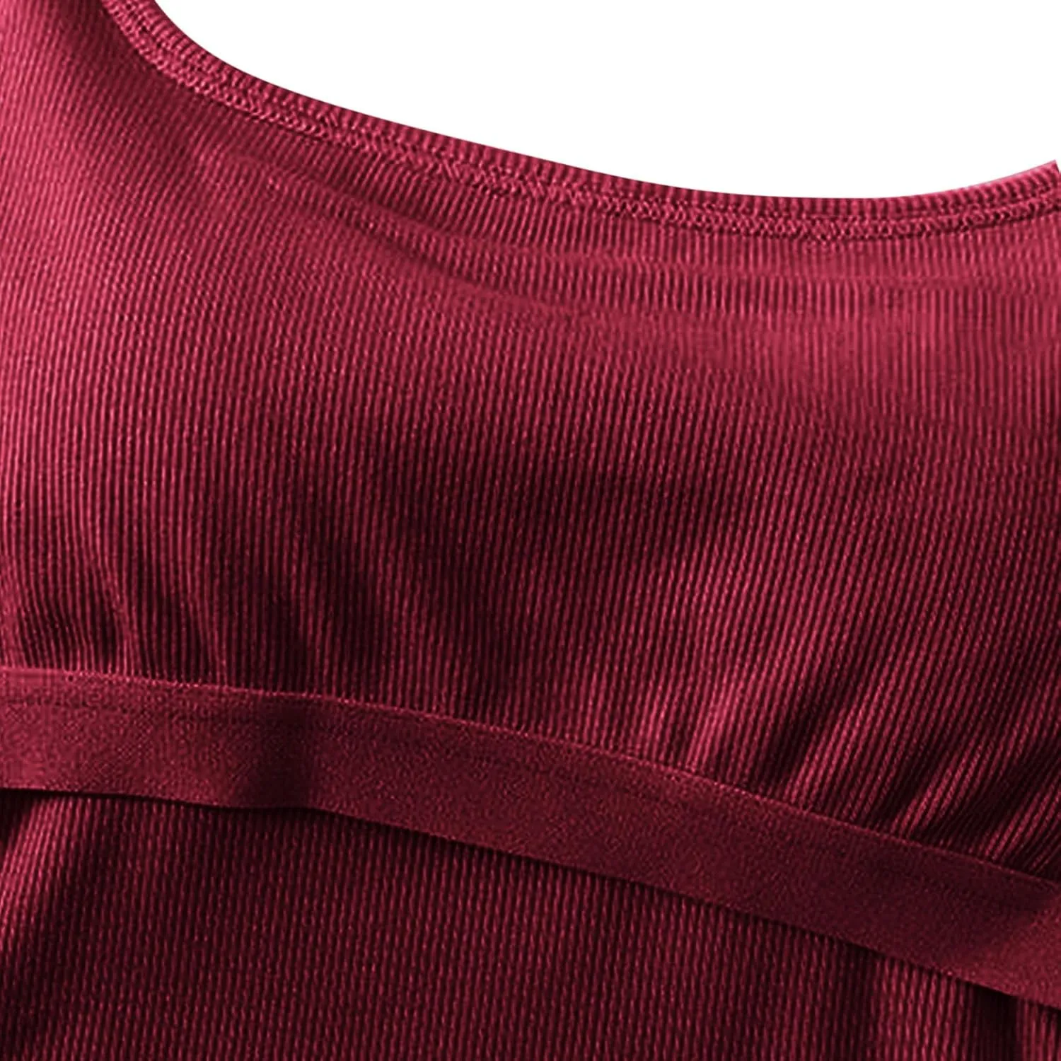 Womens Ribbed Longline Sports Bra U Neck Padded Yoga Cami Shirts Sleeveless Workout Crop Tank Top with Built in Pads
