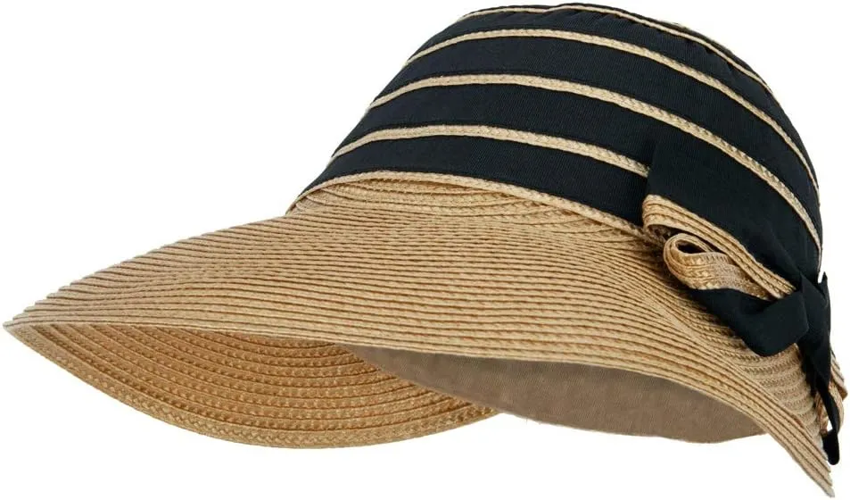 Women's Ribbon Bow Accented Polyester Braid Large Brim Sun Hat