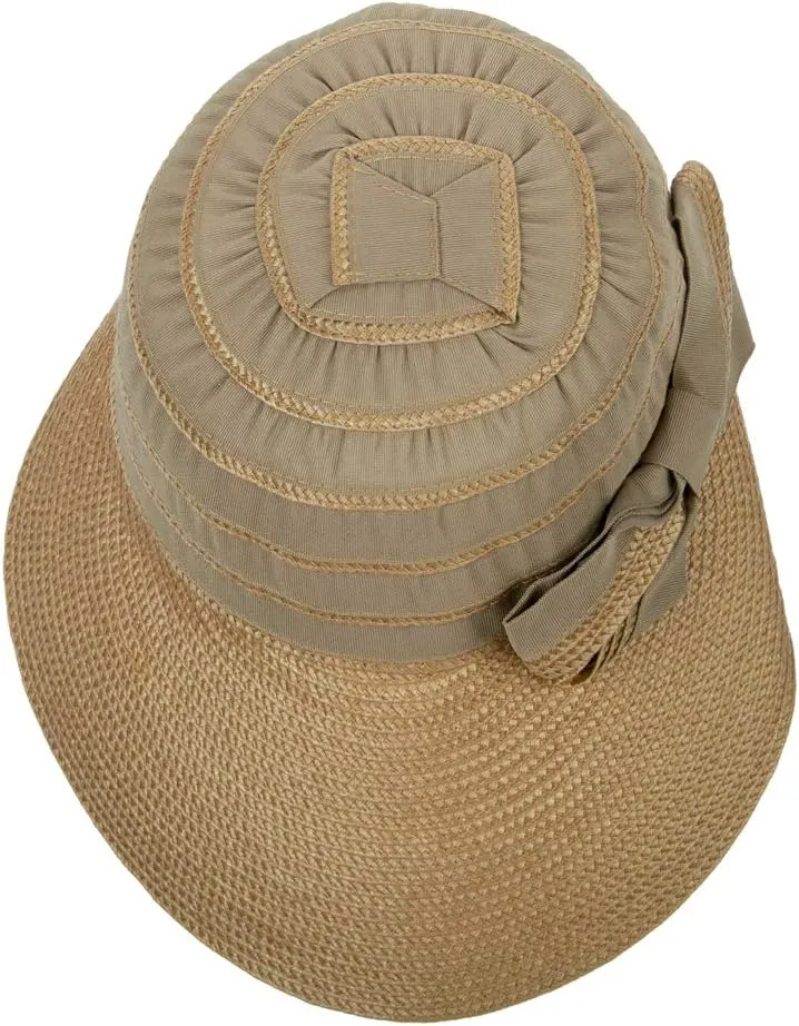 Women's Ribbon Bow Accented Polyester Braid Large Brim Sun Hat