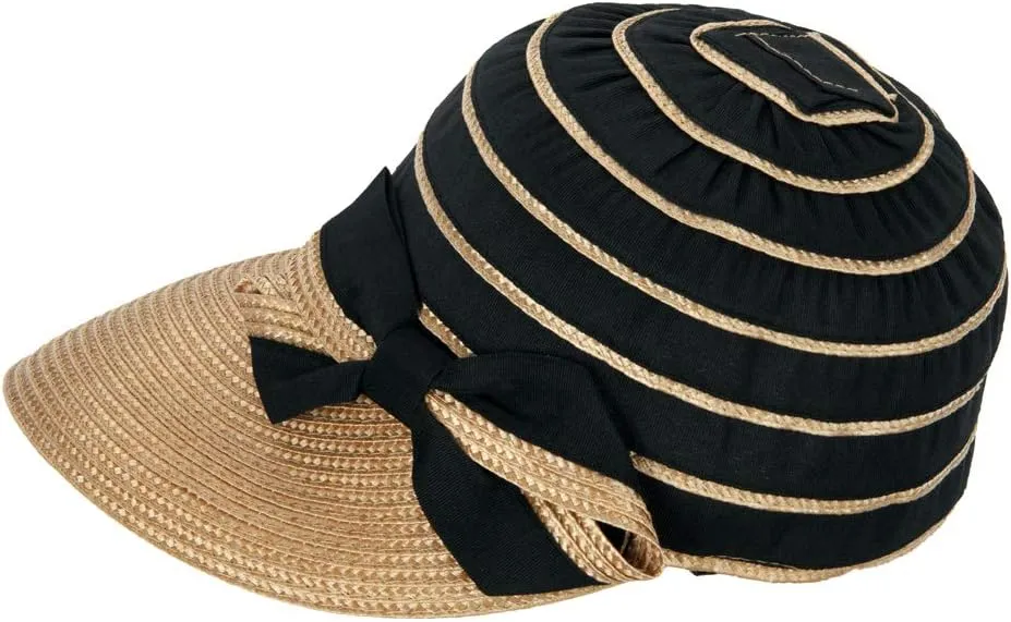 Women's Ribbon Bow Accented Polyester Braid Large Brim Sun Hat