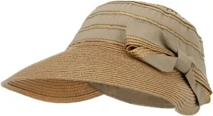 Women's Ribbon Bow Accented Polyester Braid Large Brim Sun Hat