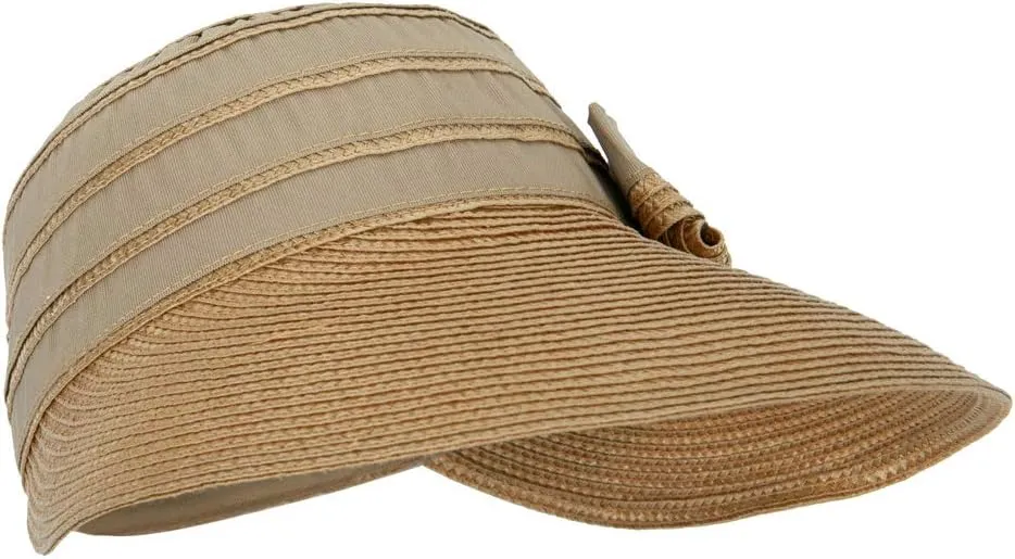 Women's Ribbon Bow Accented Polyester Braid Large Brim Sun Hat