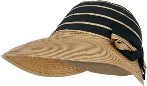 Women's Ribbon Bow Accented Polyester Braid Large Brim Sun Hat