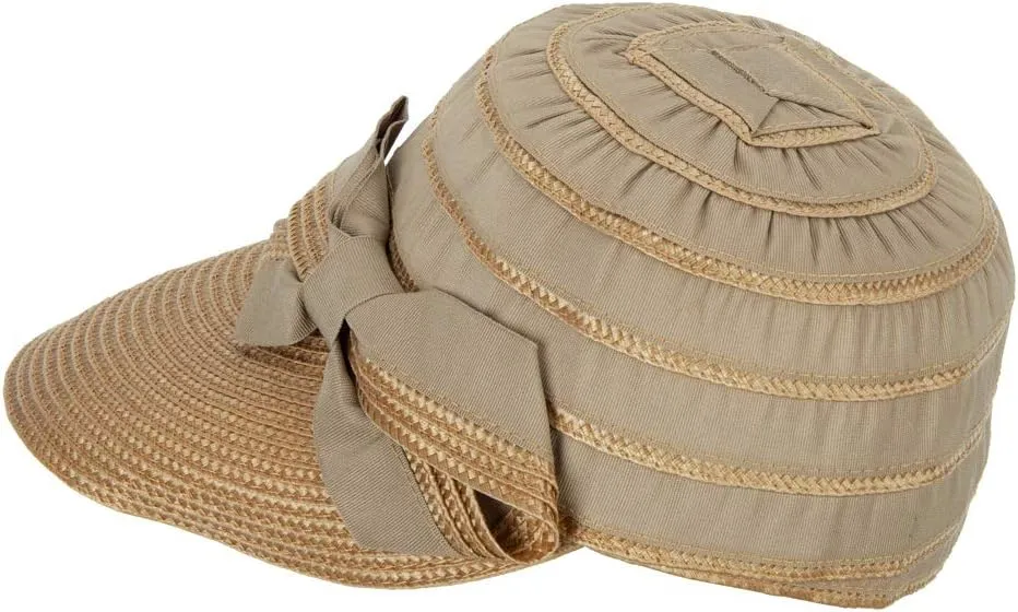 Women's Ribbon Bow Accented Polyester Braid Large Brim Sun Hat