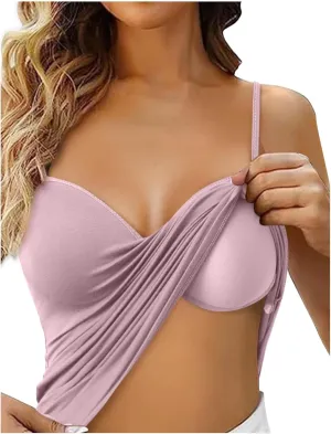 Womens Shelf Bra Tank Tops Racerback High Neck Longline Sports Bras Padded Workout Crop Tank Tops with Built in Pads