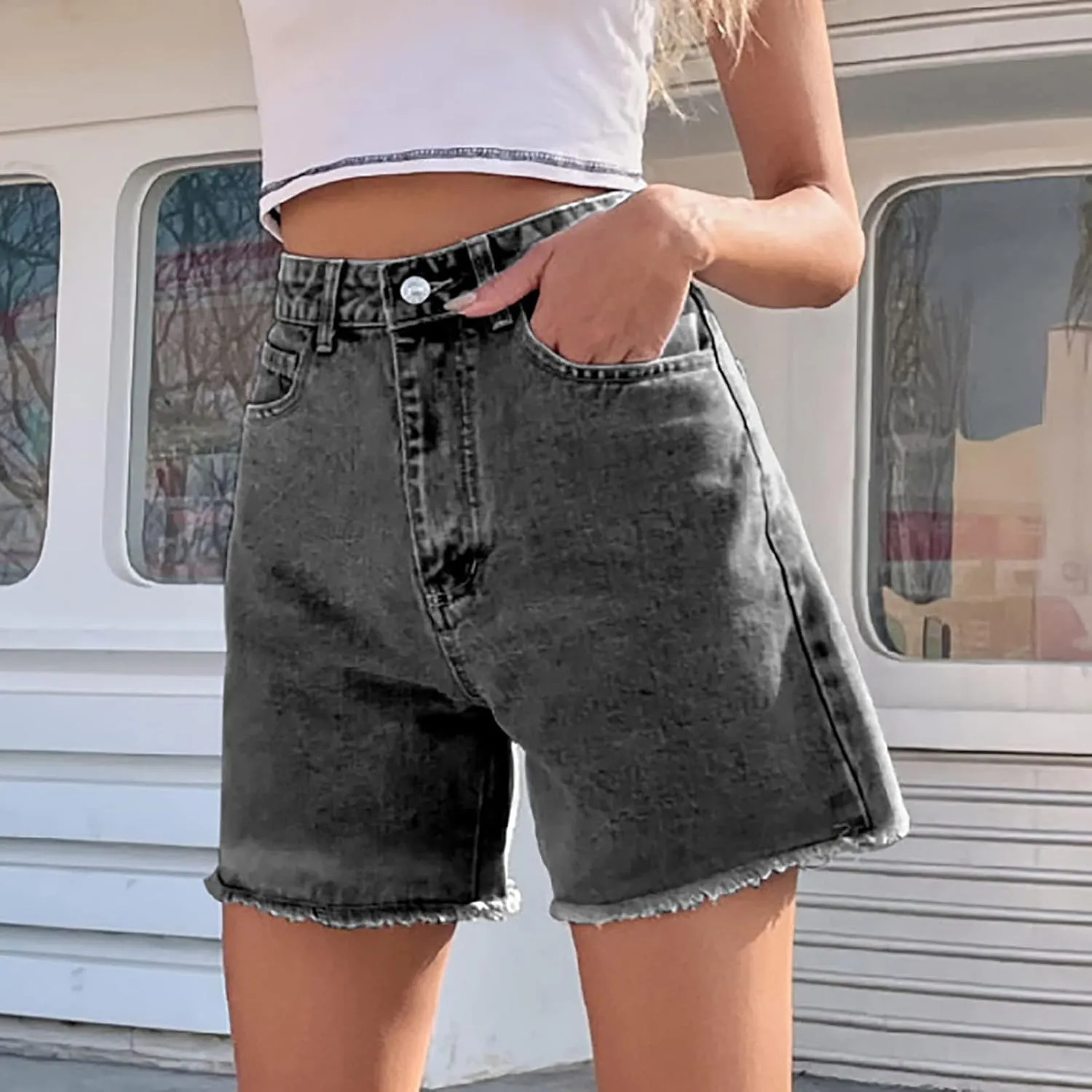 Womens Shorts Casual Trendy 2024 Summer Denim Shorts High Waisted Stretchy Frayed Raw Hem Jean Shorts Classic Shorts