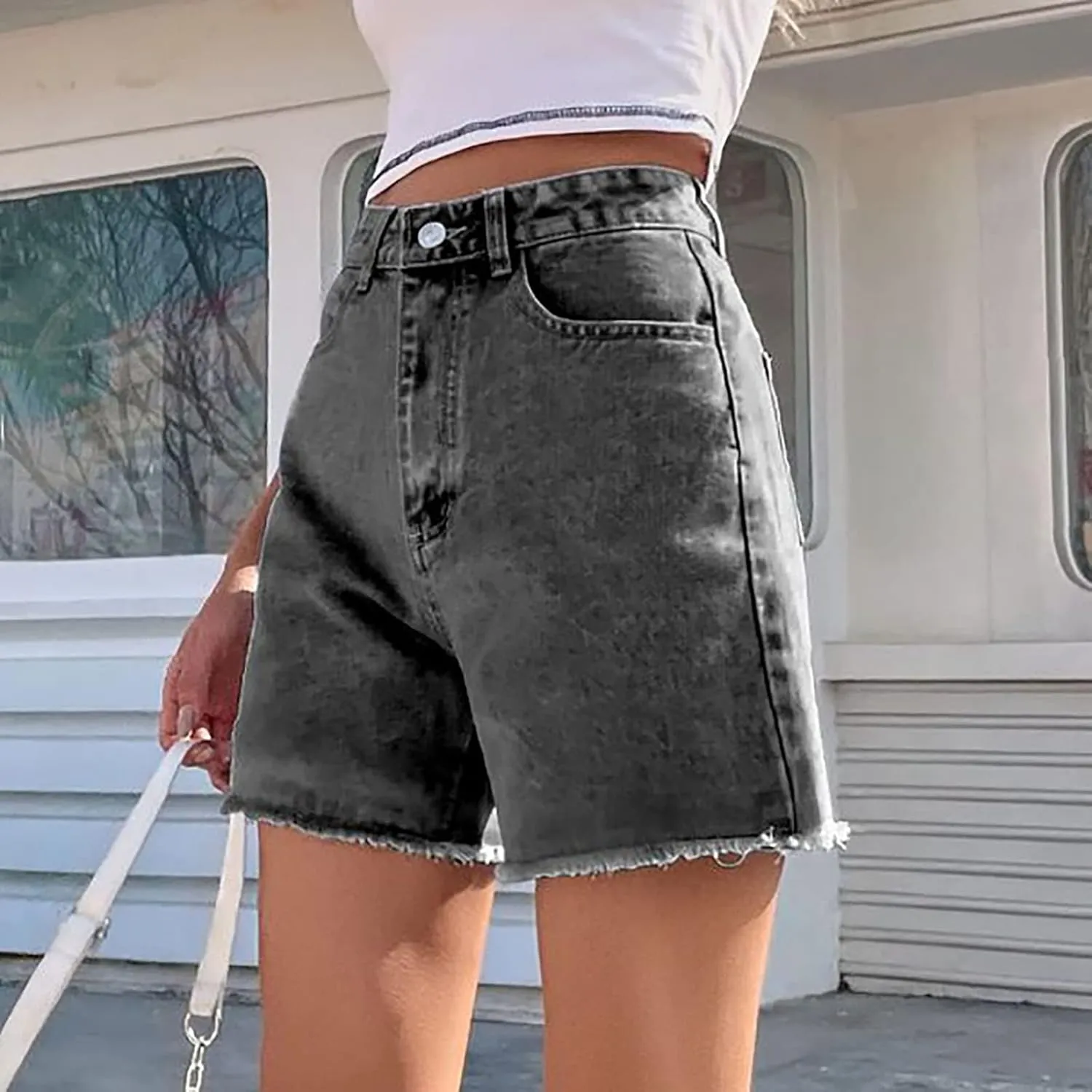 Womens Shorts Casual Trendy 2024 Summer Denim Shorts High Waisted Stretchy Frayed Raw Hem Jean Shorts Classic Shorts
